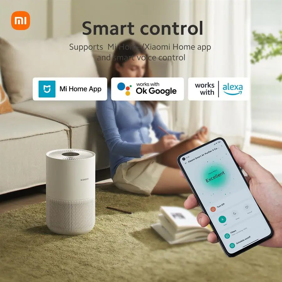 Xiaomi Mi Air Purifier 4 Compact, Air Purifier, True HEPA H13 3-Stage Filter, Removes 99.97% Pollutants To 0.3 Microns, Smart Home Integration, Whisper Quiet, 0.9KW/day, OLED Touch Display