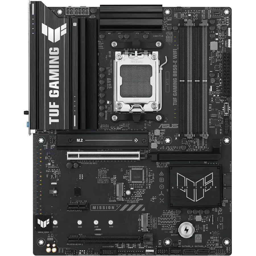 ASUS TUF GAMING B850-E WIFI Motherboard, AMD AM5, 8+2+1 Power Stages, DDR5, PCIe 5.0 x16, 3X M.2, Wi-Fi 6E, 2.5Gb LAN, USB 20Gbps Type-C, USB 10Gbps Type-C, Aura Sync