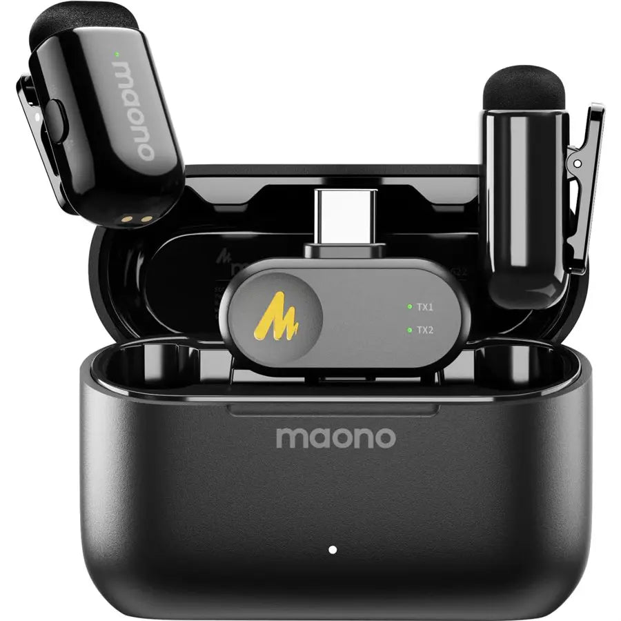 MAONO Wave T1 Mini Wireless Lavalier Microphone, USB-C Plug, 48kHz/16bit, 4-Level AI Noise Cancellation, 30Hours, 328ft, Black, WM622 PC2