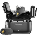 MAONO Wave T1 Mini Wireless Lavalier Microphone, 48kHz/16bit, 32dB Gain, 4-Level AI Noise Cancellation, 30hours, 328ft, USB-C and Lightning Plug, WM622 PBC2, Black