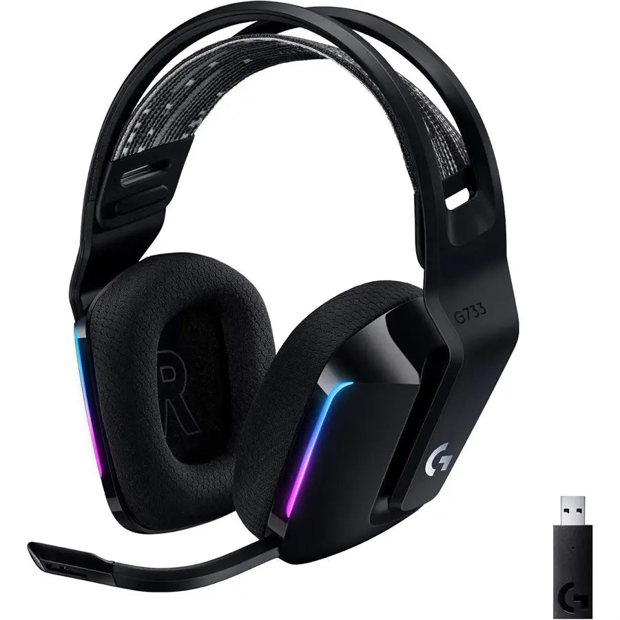 Logitech G733 Wireless Headset, Detachable 6mm Mic, LIGHTSPEED, LIGHTSYNC RGB, Black, 981-000867