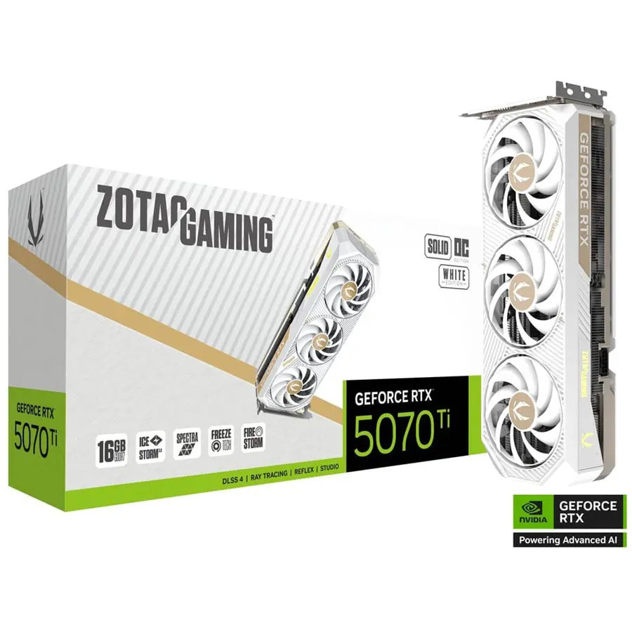 ZOTAC GAMING GeForce RTX 5070 Ti SOLID CORE OC White Edition Graphics Card, 16GB GDDR7, PCI Express 5.0 x16 White, ZT-B50710Q2-10P