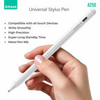 AMAZE Universal Stylus Pen A250 for All Touch Devices with High Precision Metal Nib, Super Long Battery White