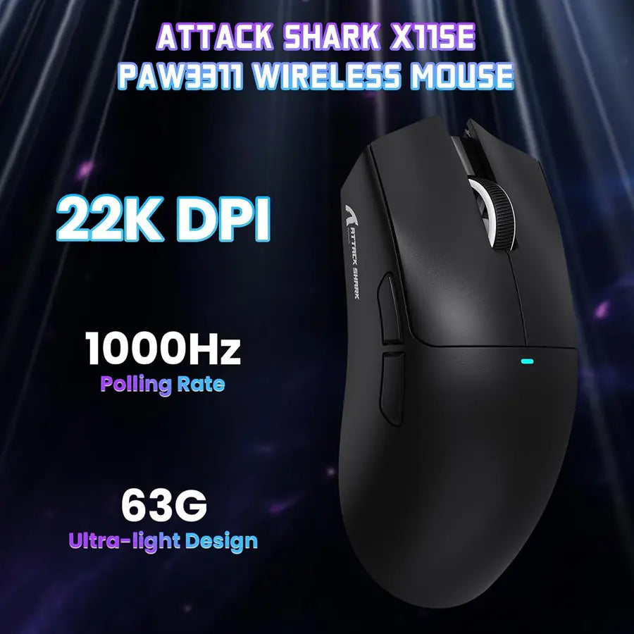 ATTACK SHARK X11SE Wireless Gaming Mouse, PixArt PAW3311 Sensor, Tri-Mode BT/2.4G/Wired, 59g Ultra-Light, 65 Hours Battery, Black