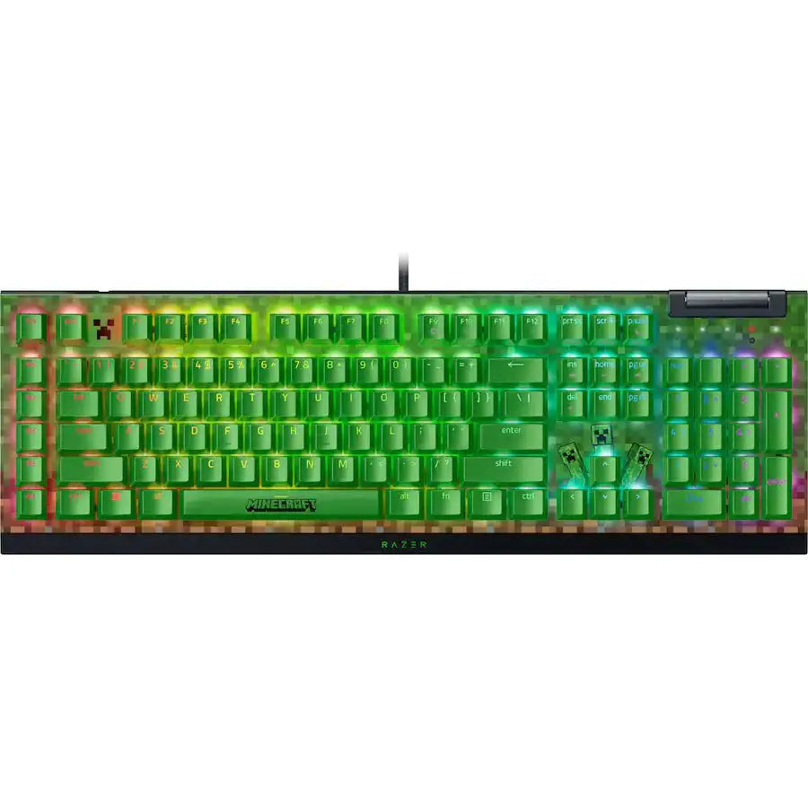 Razer BlackWidow V4 X Full Size Wired Mechanical Gaming Keyboard, Razer Green Clicky Switches, Chroma RGB, 6 Macro Keys, Minecraft Edition