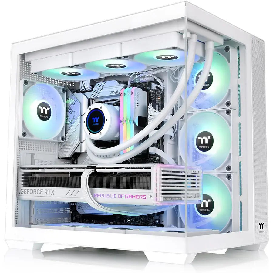 Thermaltake View 380 TG ARGB Snow ATX Case, Dual Chamber, 4x120mm ARGB Fans, Dual Tempered Glass, Hidden-Connector Motherboard Support, White