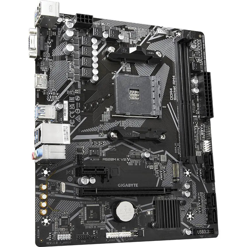 Gigabyte A520M K V2 Motherboard, AMD A520, PCIe Gen3 x4 M.2, Dual Channel DDR4, GbE LAN, 8-Channel HD Audio, HDMI and D-Sub, AM4
