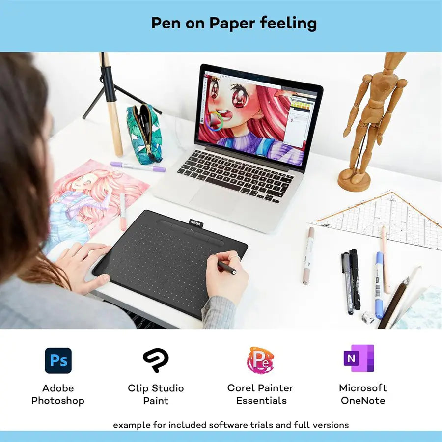 Wacom Intuos CTL-6100WLK-N Graphics Tablet, 8 Inch, 216 x 135 mm Active Area, 4096 Pressure Levels, 4 Customisable Keys, Bluetooth, Ambidextrous Design