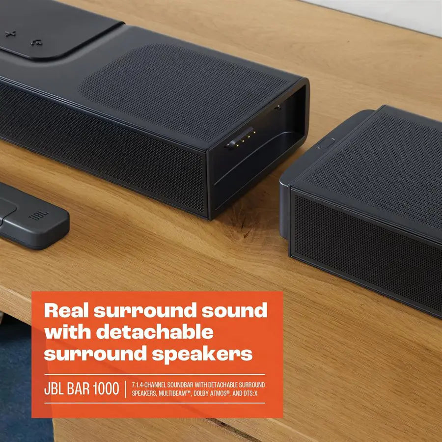 JBL Bar 1000 7.1.4-Channel Soundbar, Detachable Surround Speakers, Dolby Atmos, DTS:X, MultiBeam, 880W, Black