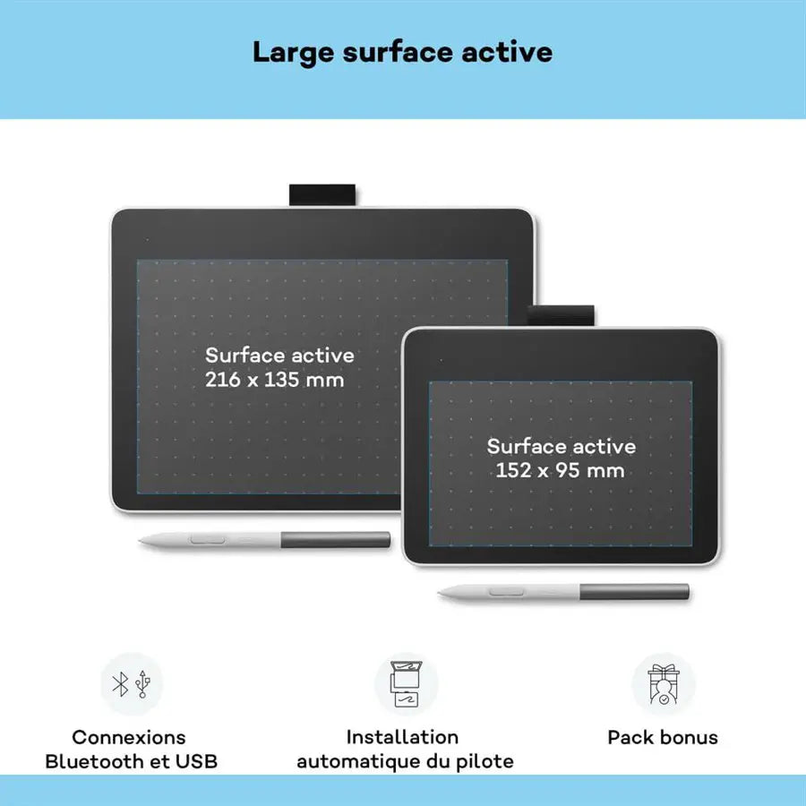 Wacom One CTC4110WLW1B Graphics Tablet, Small, 152 x 95 mm Active Area, 4096 Pressure Levels, Tilt Sensitivity, 2 Customisable Keys, USB-C, Bluetooth 5.1, White