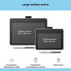 Wacom One CTC4110WLW1B Graphics Tablet, Small, 152 x 95 mm Active Area, 4096 Pressure Levels, Tilt Sensitivity, 2 Customisable Keys, USB-C, Bluetooth 5.1, White
