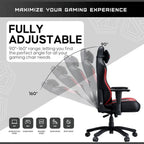 Anda Seat Luna Large Gaming Chair, Ergonomic Reclining Design, PVC Leather, Heavy Duty Neck and Back Support, Rocking Function, Black and Red