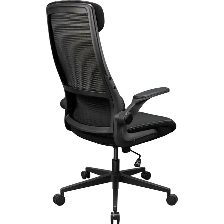 Cougar Stryder Ergonomic Chair, Adjustable Headrest, Multi-Density Foam Seat, Flip-Up Armrest, Ergonomically Contoured Lumbar Support, Imitation Linen, Black | Free Shipping