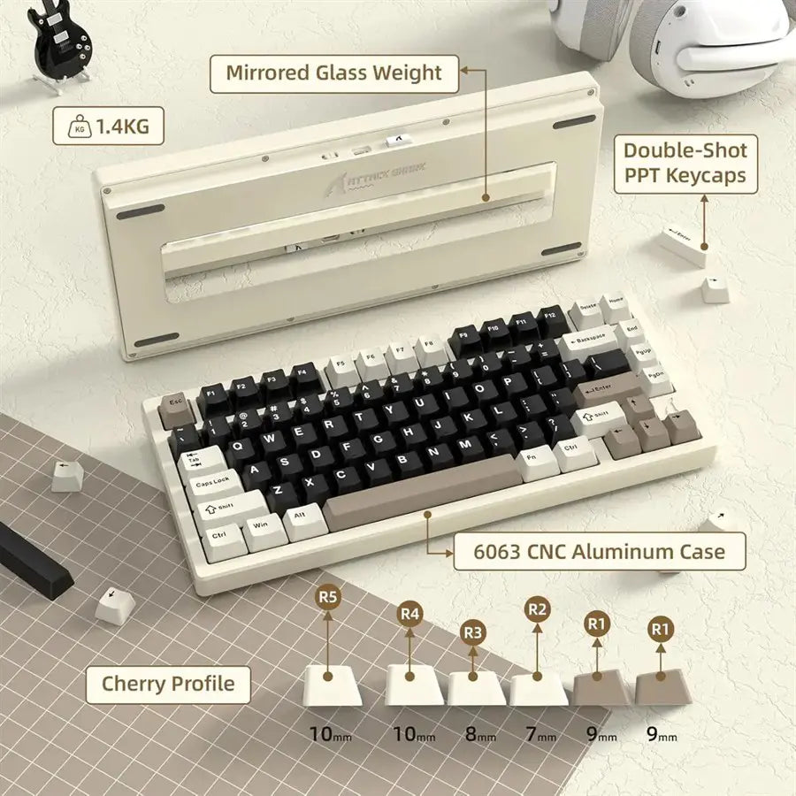 Attack Shark X75 Aluminum CNC Wireless Mechanical Gaming Keyboard, Tri-Mode Connectivity, CNC 6063 Aluminum, PCB-Gaskets Mount, Dynamic ARGB Lighting, Grey