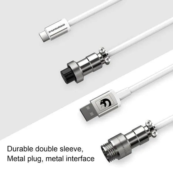 ATTACK SHARK x MAMBASNAKE C01 Coiled USB C Cable, Pro Custom Double-Sleeved, Type-C To USB-A, Detachable 4-Pin Aviation Connector, Nano TPU Material, White
