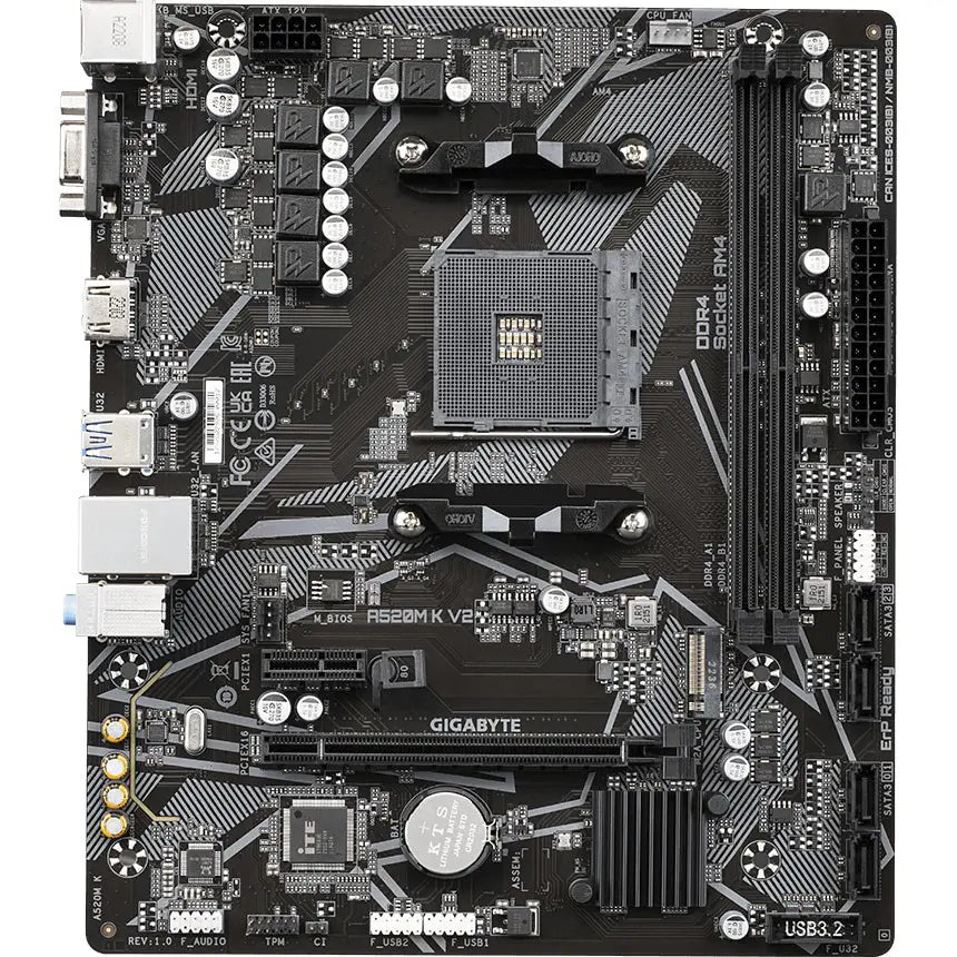 Gigabyte A520M K V2 Motherboard, AMD A520, PCIe Gen3 x4 M.2, Dual Channel DDR4, GbE LAN, 8-Channel HD Audio, HDMI and D-Sub, AM4