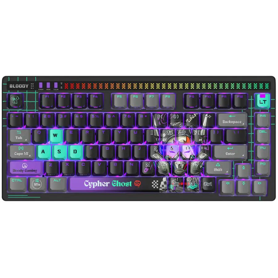 Bloody AT75 Cypher Ghost Mechanical Gaming Keyboard, Alpha Optical Switch, 7 RGB Backlit Effects