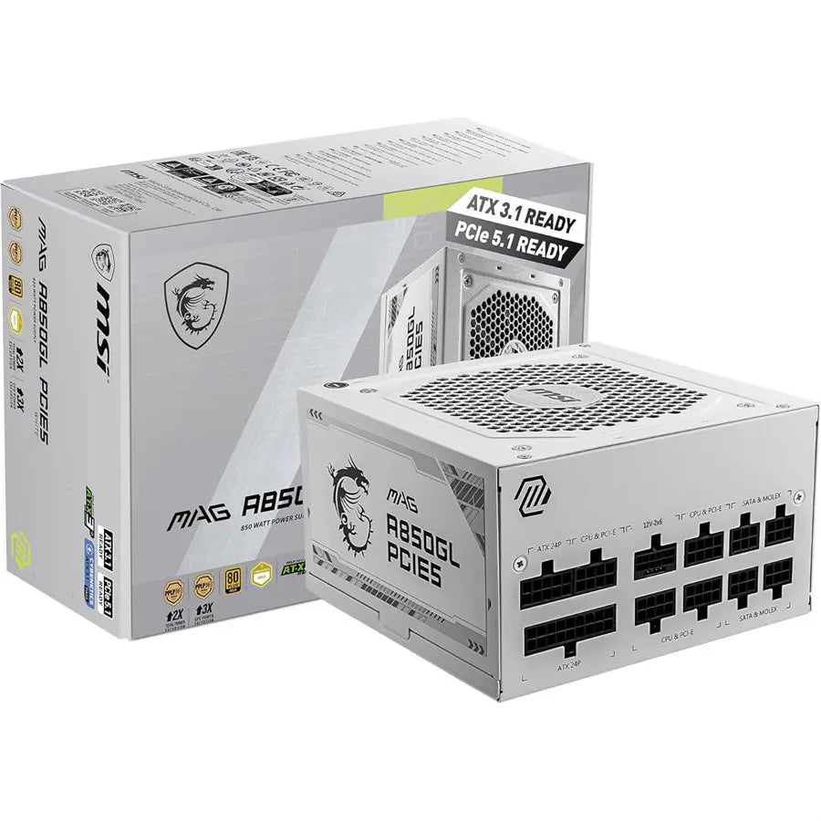 MSI MAG A850GL PCIE5 WHITE ATX 3.1 Ready PSU 80 PLUS Gold 850W Gaming Power Supply