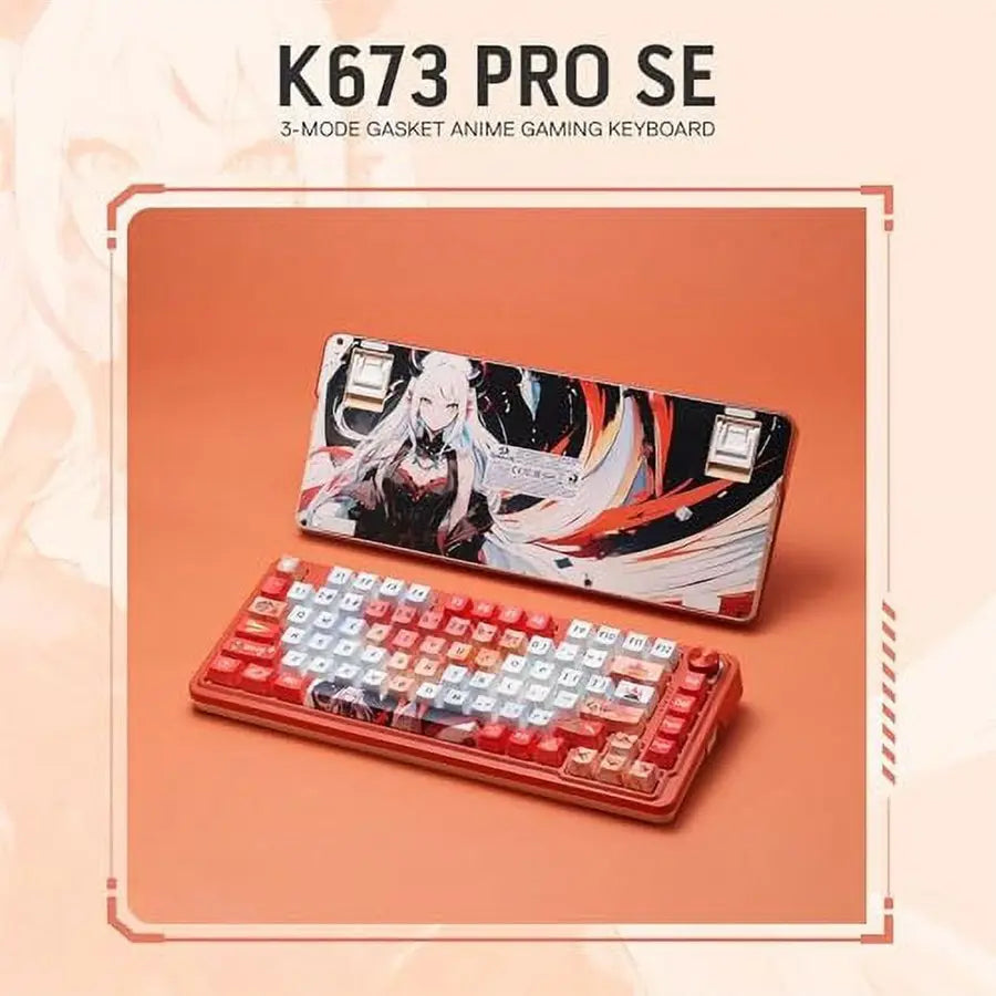 Redragon K673 Ucal Pro 75% Wireless Gaming Keyboard, 3-Mode USB-C BT3.0/5.0 2.4GHz, RGB, Hot-Swap, 4000mAh, Anime Style PBT Keycaps