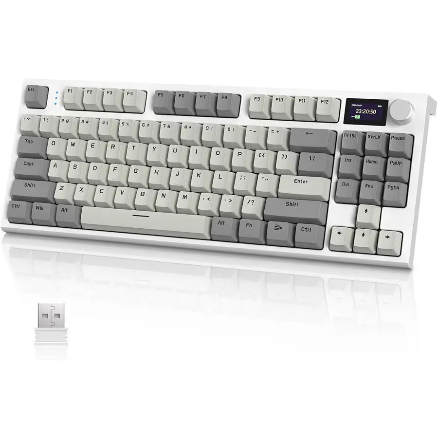 ATTACK SHARK K86 RGB Wireless Mechanical Keyboard, Hot-Swappable, Gasket Mount, RGB Backlit, 2.4GHz/BT/Wired, TFT Color Display & CNC Knob, Business Gray, Blue Whale Switch