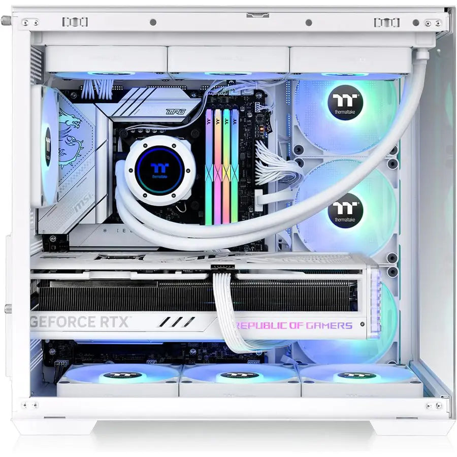 Thermaltake View 380 TG ARGB Snow ATX Case, Dual Chamber, 4x120mm ARGB Fans, Dual Tempered Glass, Hidden-Connector Motherboard Support, White