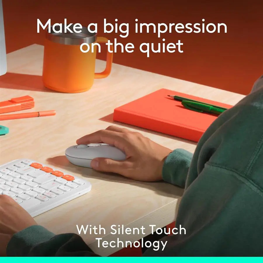 Logitech POP Mouse Wireless Mouse, Customizable Emoji Button, SilentTouch, Precision and Speed Scroll, Bluetooth, Multi-Device, Off-White, 910-007400