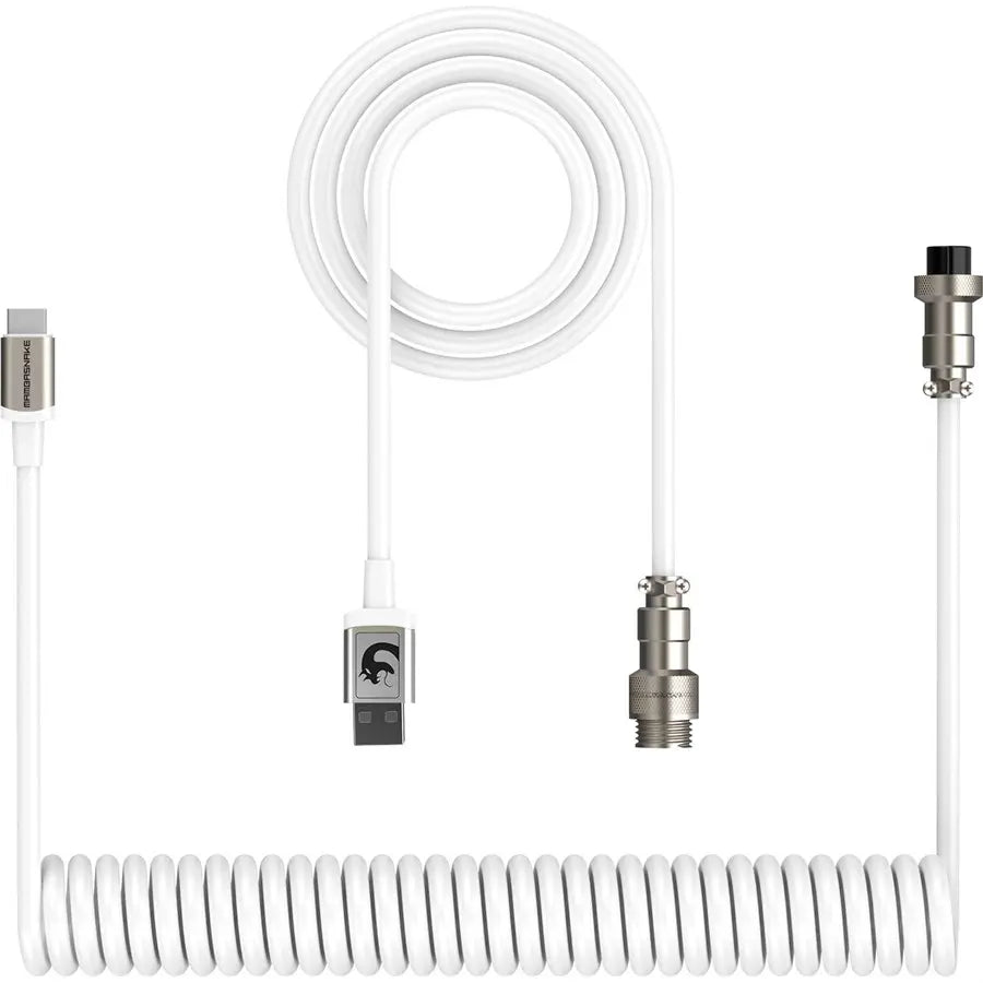 ATTACK SHARK x MAMBASNAKE C01 Coiled USB C Cable, Pro Custom Double-Sleeved, Type-C To USB-A, Detachable 4-Pin Aviation Connector, Nano TPU Material, White