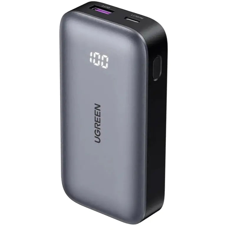 UGREEN Nexode Fast Charging Power Bank, 10000mAh, 30W PD USB-C, Dual-Port USB-C and USB-A, TFT Digital Display, Grey, PB502 25185
