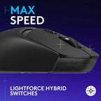 Logitech G309 LIGHTSPEED Wireless Gaming Mouse, HERO 25K Sensor, LIGHTFORCE Hybrid Switches, 300+ Hour Battery Life With AA Battery, 6 Programmable Buttons, PC and Mac, Black