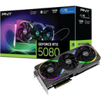 PNY NVIDIA GeForce RTX 5080 ARGB Overclocked Triple Fan Graphics Card, 16GB GDDR6, PCIe 5.0, HDMI DP 2.1, 2.9-Slot, Epic-X RGB, DLSS 4