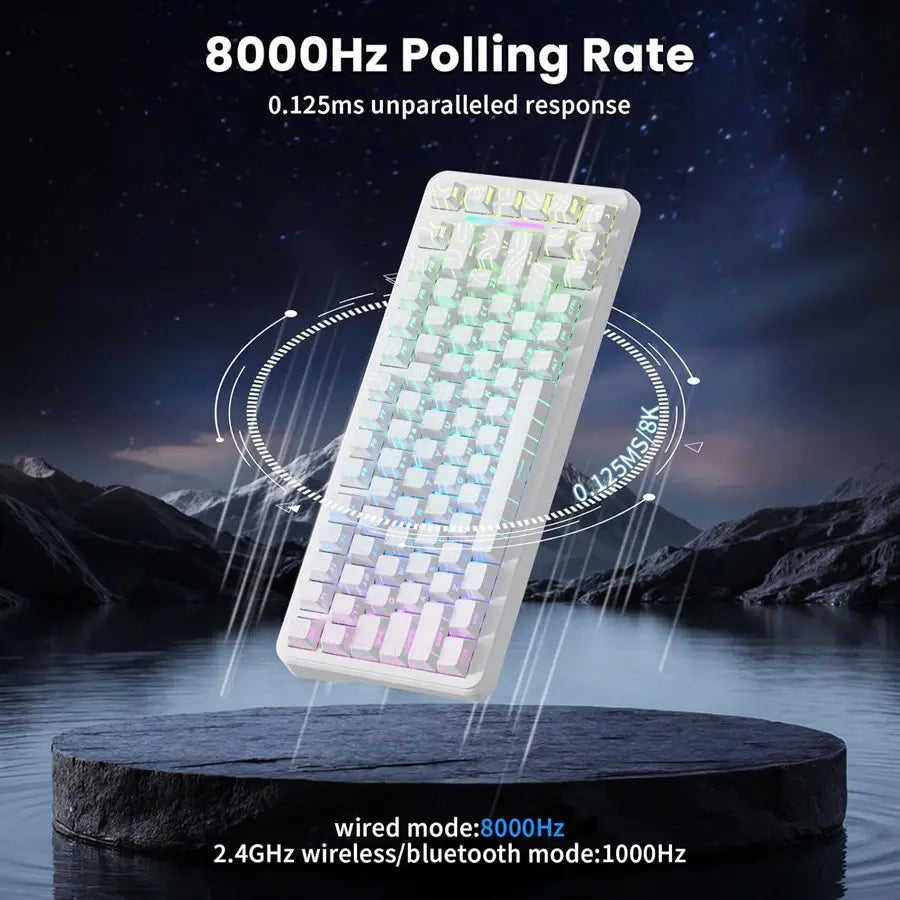 ATTACK SHARK X82PRO HE Wireless Rapid Trigger Gaming Keyboard, Hall Effect Magnetic Switch, 0.01mm Adjustable Actuation, 8Khz Polling Rate, Hot-Swap, RGB, White Contours