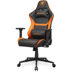 Cougar Armor One V2 Gaming Chair, PVC Leather Surface, 4D Folding Armrests, Lumbar and Neck Pillows, Back Pocket, High-Back Design, Black/Orange