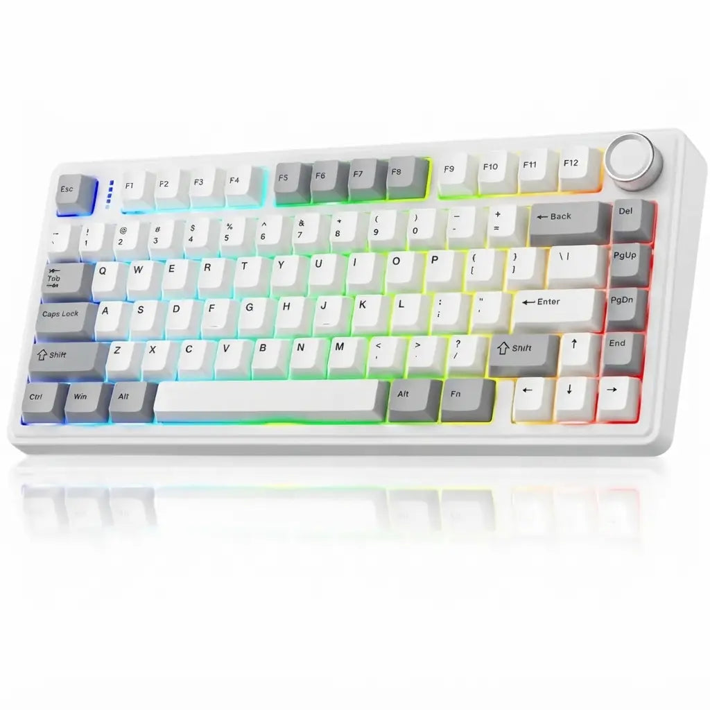 Aula F75 Wireless Gaming Mechanical Keyboard, 2.4GHz, USB Type-C, Bluetooth 5.0, 75% Compact Layout, Gasket Structure, Hot-Swap, 16.8 Million RGB, Milk White Switches, Retro White