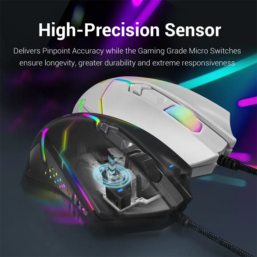 Redragon Centrophorus 2 M601 Wired Gaming Mouse, 7200 DPI, RGB, Black