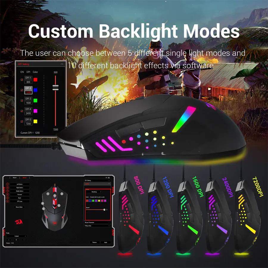 Redragon Centrophorus 2 M601 Wired Gaming Mouse, 7200 DPI, RGB, Black
